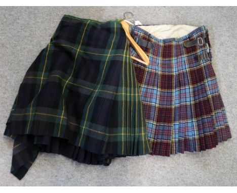 Twelve assorted kilts Condition Report: A-28| WAIST X 25| LENGTH. B-33| WAIST X 22 1/2| LENGTH. C-29| WAIST X 26 1/2| LENGTH.