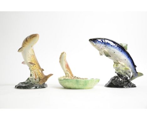 A Beswick Pottery figure of a trout,  rising above the water, height 16cm, impressed no. 1032, together with the Atlantic Sal