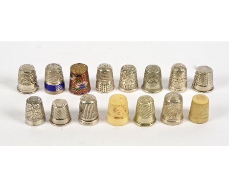 A selection of 19th &amp; 20th Century thimbles,  including silver, enamel and ivory examples (15)