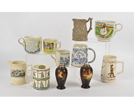 A collection of 19th &amp; 20th Century ceramic cups,  including a Sill Brothers mug commemorating 'The Old Falcon Inn Bidfor