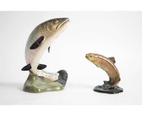 A Beswick Pottery figure of a trout,  on a shaped oval green base, impressed no. 2066, height 20cm, together with a  smaller 