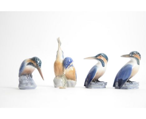 A pair of Bing &amp; Grondahl figure of a kingfisher no.1619,  height 11cm, together with another similar no. 1885, and a Roy