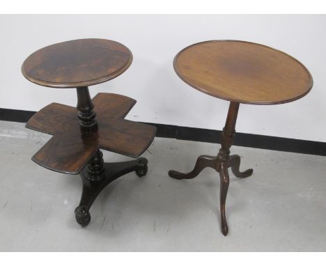  A 19th  century rosewood dumb waiter, moulded circular top with revolving centre tier,  turned column and  triform base, tog