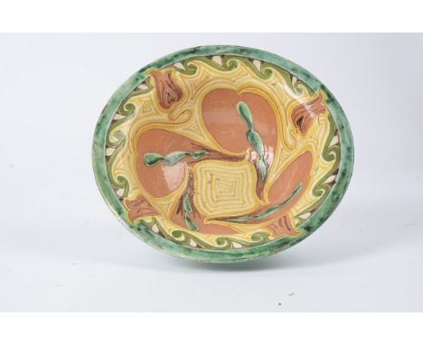 Della Robbia Pottery (Birkenhead 1894-1906), a deep earthenware bowl with Arabesque type floral and foliate decoration, heigh