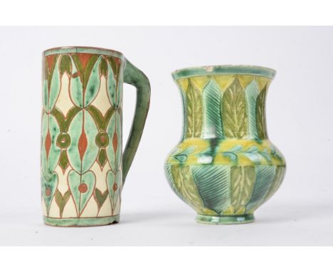 Attributed to Annie Smith and Liza Wilkins for Della Robbia Pottery (Birkenhead 1894-1906),  a tankard with sgraffito decorat