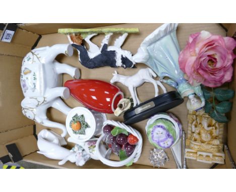 A mixed collection of items to include: Royal Doulton Horse Adventure, poole pootery dolphin, resin figures etc