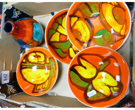 A collection of Poole pottery abstract painted bowls: and vase