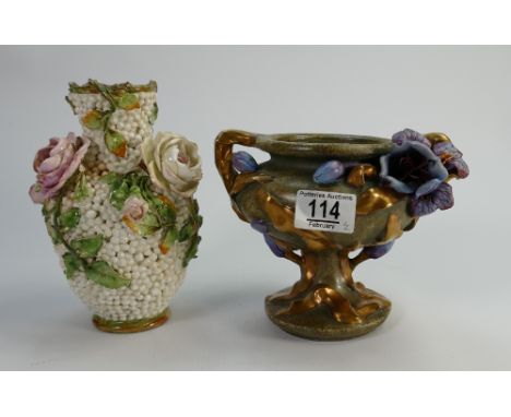 Continental Embossed Floral decorated vase: together with earlier un marked similar item(2)