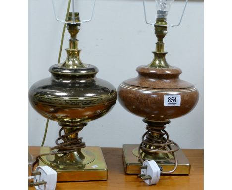 Two metal lamp bases: with fittings -&nbsp;36cm high to the top of the electrical fittings. (2)
