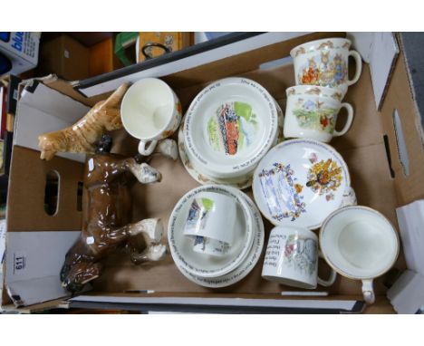 A mixed collection of items to include: Wedgwood Thomas The Tanks Engine items, Bunnykins items, Damaged pottery figures etc 