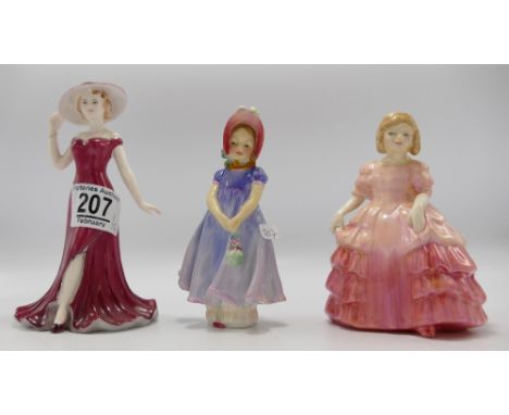 A collection of small lady figures to include: Royal Doulton Rose HN1368(seconds) Ivy HN1768 &amp; similar coalport item(3)