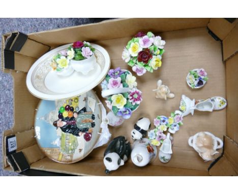 A mixed collection of items: to include Royal Doulton character plates, ceramic flower baskets, novelty ornaments, Russian Pa
