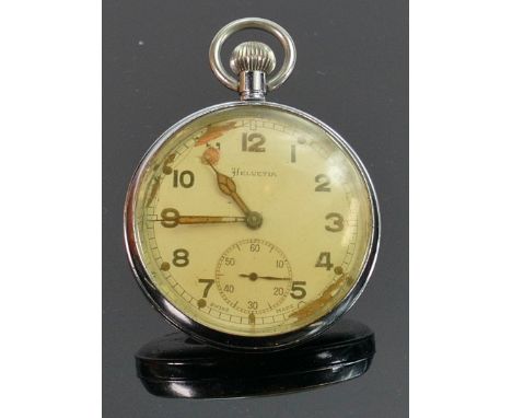 Helvetia military pocket watch: GS/TP with broad arrow marks to rear of case. (enamel damage to edge).