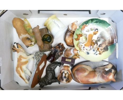 A collection of St Bernard Dog figurines: including ceramic, resin, miniature etc (18)