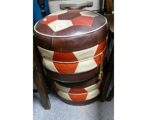 Two Mid Century Vinyl Pouffe Stools: 