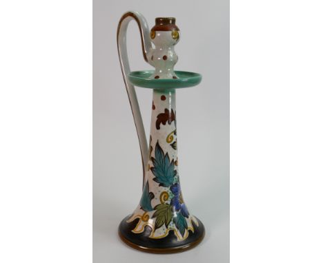 Dutch Gouda Large Handled Candlestick: height 37cm