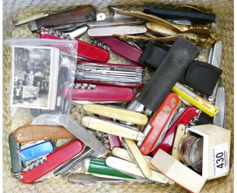 A good collection of vintage penknives: swiss army, victorinox, silver &amp; bone handled items noted