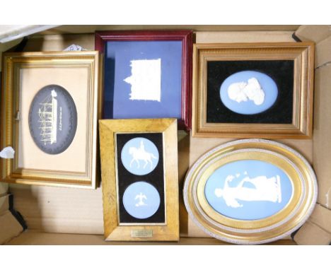 A good collection of Wedgwood Jasperware plaques: Including SS Great Britain, portrait plaques etc., 5 framed items.
