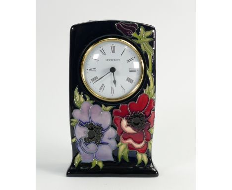 Moorcroft Anemone tribute design mantle clock: dated 2003. height 15.5cm