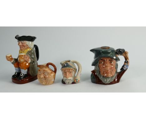 Royal Doulton Character jugs to include: Miniature John Barleycorn, Don Quixote, small Rip Van Winkle Decanter(chip to hat) &