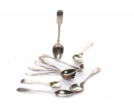 SET OF FOUR GEORGE III SCOTTISH SILVER TEASPOONSmaker David Marshall, Edinburgh circa 1782-1790, in 'Scots Fiddle' pattern, e
