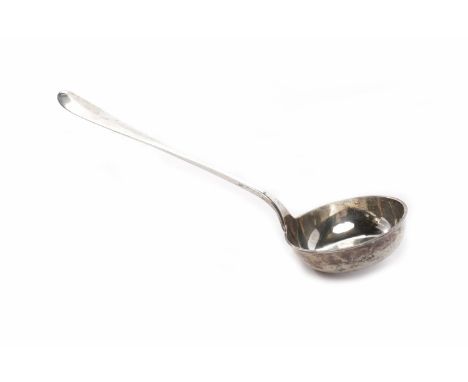 CONTINENTAL SILVER LADLE with circular bowl and rat tail handle, stamped marks, 35cm long, 188g 