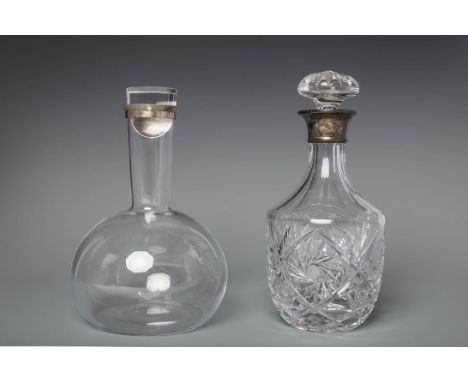 MODERN GEORG JENSEN OLE PALSBY SILVER COLLARED CARAFEmarked 'Georg Jensen 925S', designed by Ole Palsby, 24cm high; together 