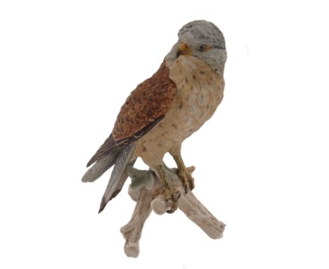 A Goebel ceramic figure of a Falcon, seated on a perch, 22cm high.