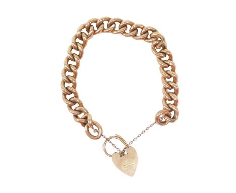 A 9ct rose gold gate bracelet, with hammered links, safety chain and heart shaped padlocks, 16cm long, 20g.