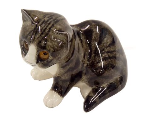 A small Mike Hinton Winstanley style tabby kitten, with glass eyes, 11cm high.