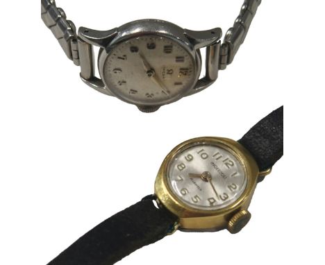 Two lady's wristwatches, comprising an Omega lady's wristwatch, with silvered numeric head, in a stainless steel backing, on 
