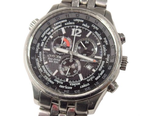 A Citizen Eco Drive WR100 gent's fashion watch, in stainless steel case, boxed.