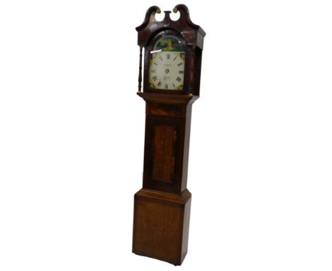 A 19thC longcase clock, the painted arch dial signed R Holt Junior Newark, with thirty hour movement, in oak and mahogany cas