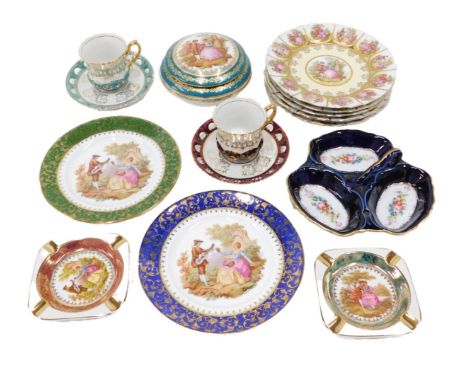 Various Limoges and other wares, comprising cabinet plates, ashtrays, hors d'oeuvres dish, cups and saucers, turquoise trinke