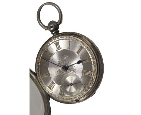 A Victorian silver pocket watch, the silvered and rose gold floral dial, with Roman numerals, blue hands and seconds dial, th