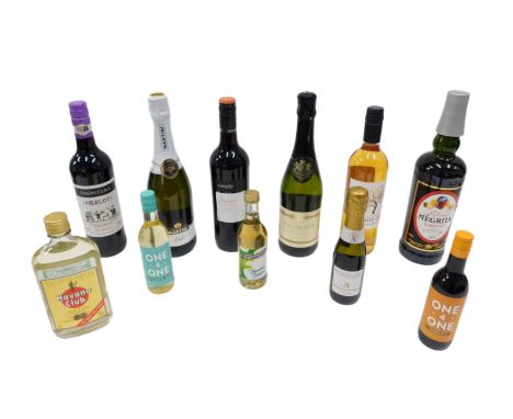 A collection of wines and spirits, to include Negrita, sparkling wine, Merlot, etc.