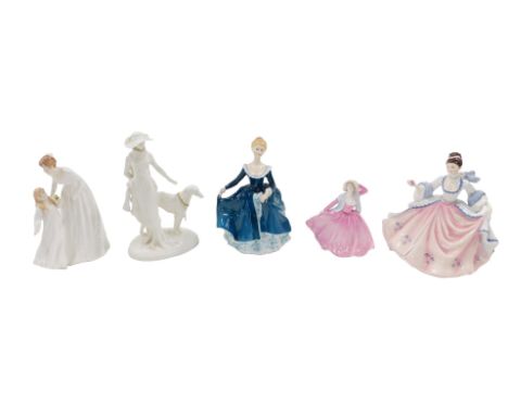 A collection of ceramic figures, to include Royal Worcester Strolling in Satin, Coalport Cathy, Royal Doulton Janine, etc. (A