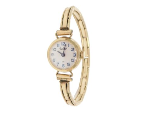 A Bentina Star 9ct gold cased lady's wristwatch, on a rolled gold expanding strap, 12.3g all in.