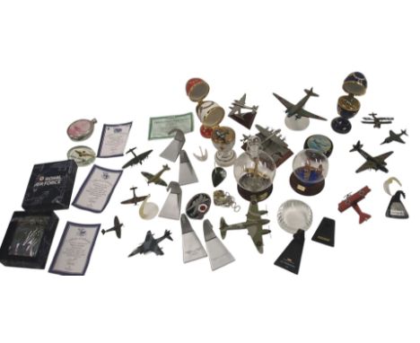 Aviation related trinkets, comprising Corgi diecast planes, model Faberge type eggs revealing planes, planes in glass bottles