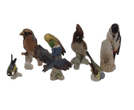 A collection of Goebel birds, to include budgerigars (AF), a woodpecker, etc. (6)