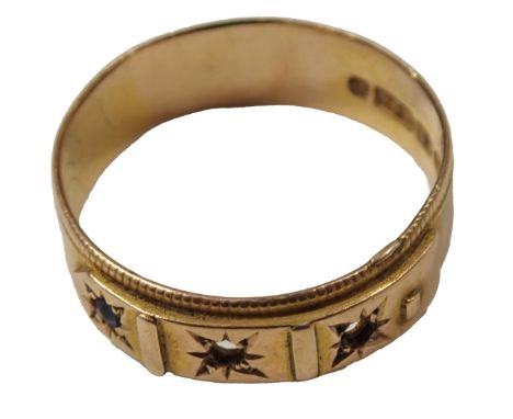 A 15ct gold Edwardian dress ring, the top buckle set with single sapphire, some stones missing, ring size Q, 3.2g all in. (AF
