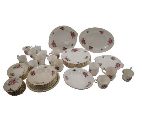 A Royal Albert Prairie Rose pattern part tea and dinner service, comprising two oval servers, eight soup plates, two serving 