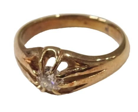 A dress ring, centred by a round brilliant cut diamond, approx 0.30ct, on a yellow metal band unmarked, ring size R½, 6.7g al