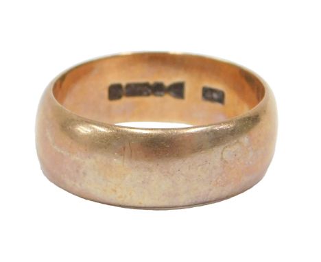 A 9ct rose gold wedding band, of plain design, ring size U, 6mm wide, 6.6g all in.