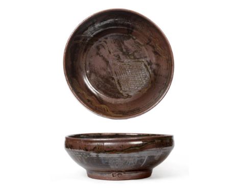 Michael Ambrose Cardew (1901-1983): A Wenford Bridge Pottery Stoneware Bowl, the interior with kite pattern under a tenmoku g