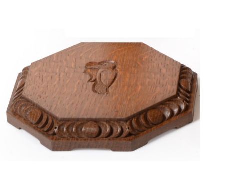 Stan ''Woodpecker'' Dodds (1928-2012): A Carved Oak Teapot Stand, of octagonal from with recessed carved woodpecker signature