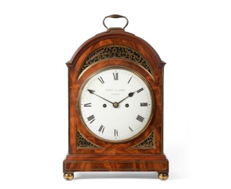 A Mahogany Striking Table Clock, signed Rogers & Clarke, London, circa 1810, arched single pad top with carrying handle, side