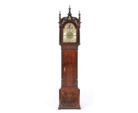 A Good Mahogany Eight Day Centre Seconds Longcase Clock, signed J.Kaye, Liverpool, circa 1770, swan neck pediment with gilt d