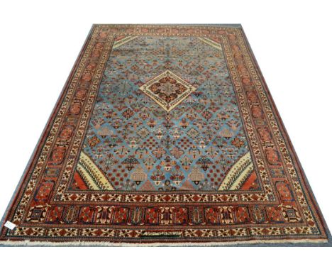 Joshaghan Carpet Central Iran, circa 1960 The ice blue field with a lattice of stylised plants centred by an ivory stepped me