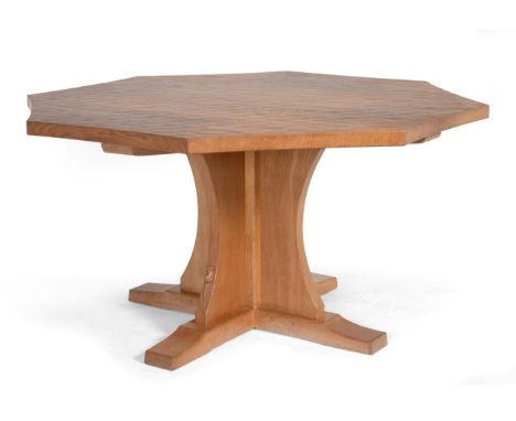 A Robert ''Mouseman'' Thompson Oak Octagonal Dining Table, the adzed top on a cruciform base, with carved mouse signature, 13